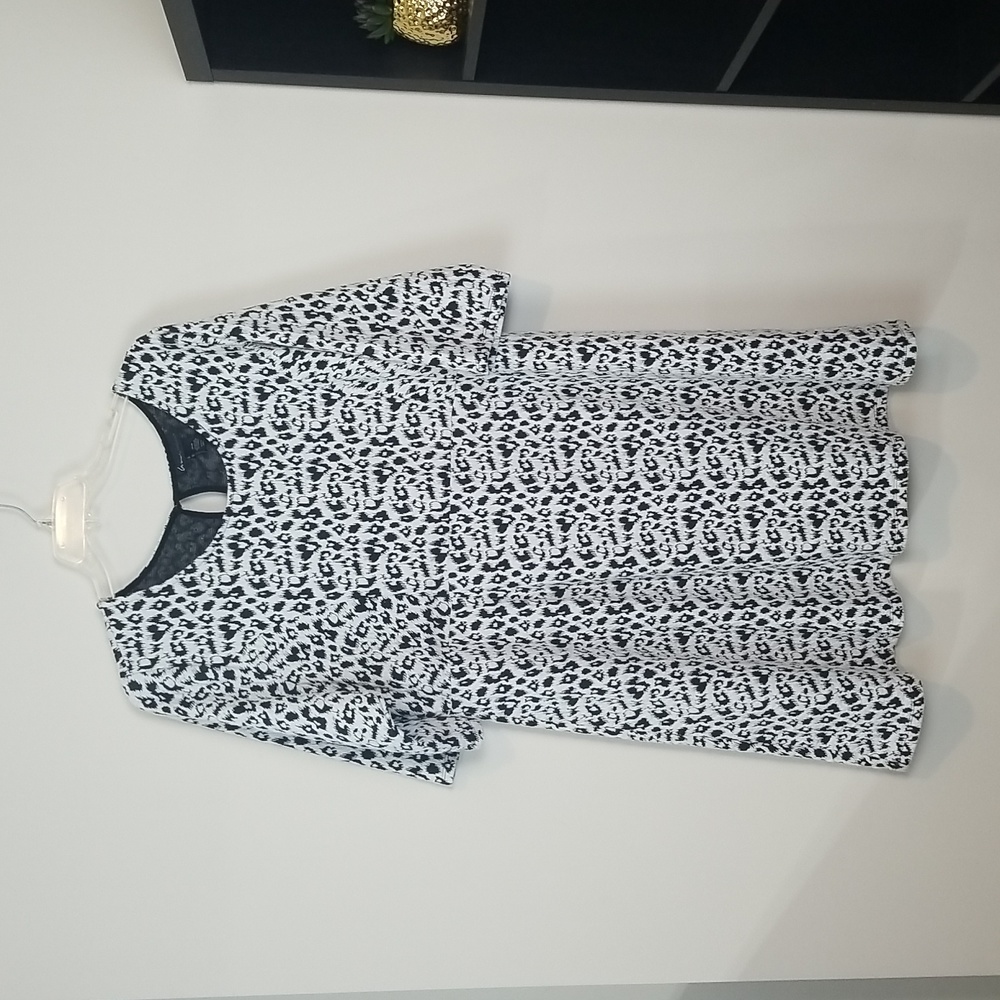 LANE BRYANT Black White Snow Leopard Animal Print Fit & Flare Midi Dress - 26/28